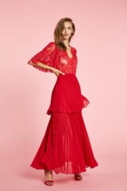 Vestido largo encaje fuera del hombro plisado alto elegante fiesta de  fiesta por la noche rojo vino - Vestidos Maxi - Vestidos